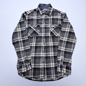 Jachs MFG Heritage Flannel Mens Grey Cream Plaid Button Down Shirt 100% Cotton